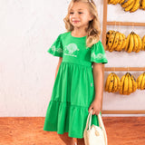 Vestido infantil malha verde estampada conchas
