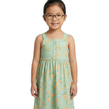 Vestido infantil modal verde estampado laranjas