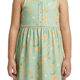 Vestido infantil modal verde estampado laranjas