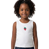 Regata infantil malha canelada off-white bordado morango