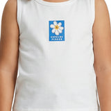 Regata infantil malha of-white bordado flor