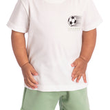 Conj. camiseta manga curta off white futebol + bermuda moletinho verde