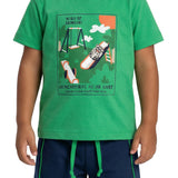 Conjunto infantil camiseta malha verde parquinho e bermuda moletinho marinho