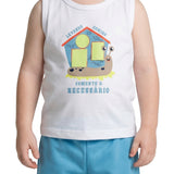 Conjunto infantil regata malha off-white caracol e bermuda moletinho azul