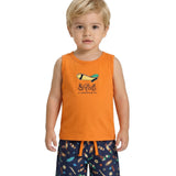 Conjunto infantil regata malha laranja e bermuda tactel estampada skate