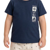 Conjunto infantil camiseta malha marinho e bermuda tecido ecológico texturizado náutico