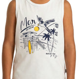 Regata infantil malha off white estampa praia