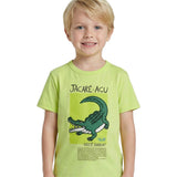 Camiseta infantil malha verde patch jacaré-açu