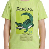 Camiseta infantil malha verde patch jacaré-açu