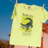 Camiseta infantil malha verde patch jacaré-açu