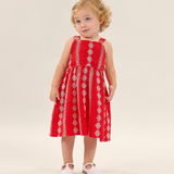 Vestido sem manga bordado vermelho