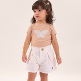Conj. blusa manga curta borboleta + shorts sarja prega