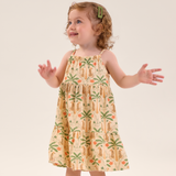 Vestido alcinha safari bege com verde