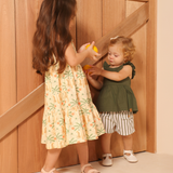 Vestido alcinha safari bege com verde