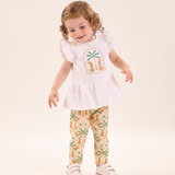 Conj. blusa manga borboleta peplum + legging estampada