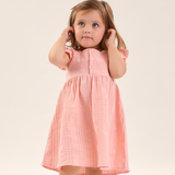 Vestido manga babado rosa chá