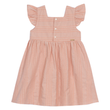 Vestido manga babado rosa chá