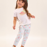 Conj. blusa manga curta + legging estampada férias