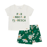 Conj. blusa manga curta + shorts-saia margarida verde