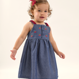 Vestido sem manga chambray bordado cerejas