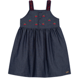 Vestido sem manga chambray bordado cerejas