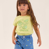 Conj. blusa manga curta limão siciliano + shorts jeans bordado