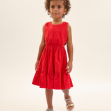 Vestido cintura franzida sem manga vermelho