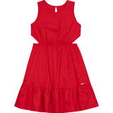 Vestido cintura franzida sem manga vermelho