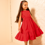 Vestido cintura franzida sem manga vermelho