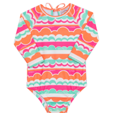Maiô/body praia manga longa ondas coloridas