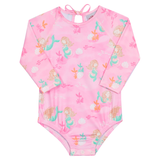 Maiô/body praia manga longa sereias rosa