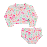 Conj. praia blusa cropped manga longa + calcinha biquini fundo do mar