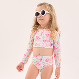 Conj. praia blusa cropped manga longa + calcinha biquini fundo do mar