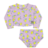 Conj. praia blusa cropped manga longa + calcinha biquini limão lilás