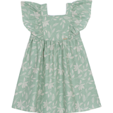 Vestido manga babado folhagem verde menta