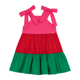 Vestido midi sem manga color block