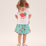 Conj. blusa manga curta + shorts saia listrado moranguinhos