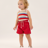 Conj. blusa sem manga tricô + shorts linho ecológico vermelho