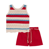 Conj. blusa sem manga tricô + shorts linho ecológico vermelho
