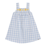 Vestido midi sem manga xadrez com babados