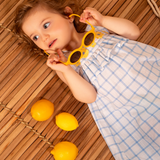 Vestido midi sem manga xadrez com babados