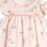 Macacão curto bebê suedine estampado xadrez floral