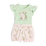 Conjunto bebê body cotton verde e shorts suedine estampado xadrez floral