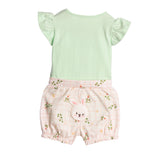 Conjunto bebê body cotton verde e shorts suedine estampado xadrez floral