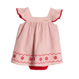 Vestido bebê tecido listrado vermelho com body cotton vermelho