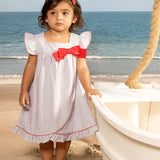 Vestido infantil tecido listrado azul