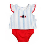 Conjunto bebê cotton blusa listrada azul e tapa-fralda vermelho