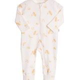 Macacão longo bebê suedine off-white estampado borboleta