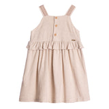 Vestido infantil tecido linho detalhe entremeio na alça