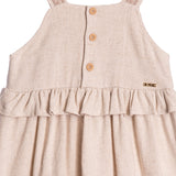 Vestido infantil tecido linho detalhe entremeio na alça